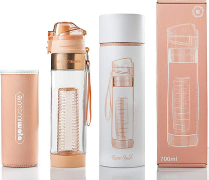 MAMI WATA Fruit Infuser Water Bottle – 24 oz – Tritan Plastic - Unique Stylish Design – Fruit Infused Water recipes eBook & Insulating sleeve – Beautiful Gift Box