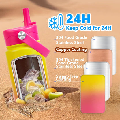 Insulated Water Bottle with Lid & Boot & Stickers, 24 oz Stainless Steel Sweat Free Bottle Keep Cold 24H, BPA-Free Sports Wide Mouth Water Bottle, BlueBlack
