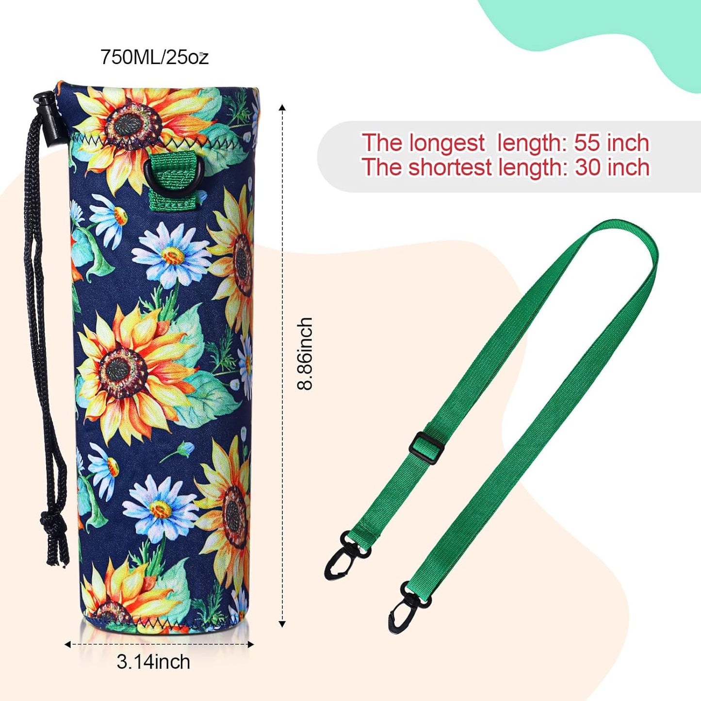 CHENGU 3 Pack 25 oz Neoprene Water Bottle Carrier Bag with Adjustable Shoulder Strap Water Bottle Holders for Adults Sports Gym Hiking Camping Walking(Mandala Style)