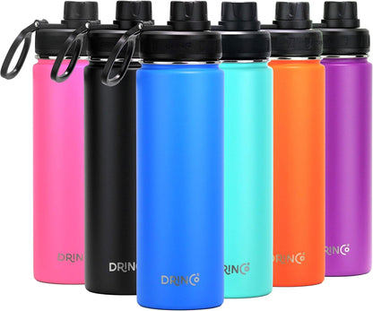 Drinco Stainless Steel Water Bottle Spout Lid Vacuum Insulated Double Wall Water Bottle Wide Mouth (40oz 32oz 22oz 18oz 14oz) Leak Proof Keep Cold Sport Camping Hiking (22 oz, 22oz Black)