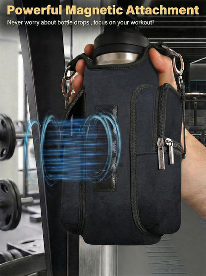 Magnetic Gym Tote,18-40oz Water Bottle Bag Holder,Neoprene Case Pouch with Phone Pocket,Men Women Workout Accessories
