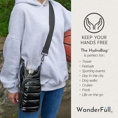 WanderFull Original HydroBag Fits Up to 32 oz Water Bottle Holder with Strap – Hands-Free Crossbody Water Bottle Carrier Bag with Phone Pocket - Colors A