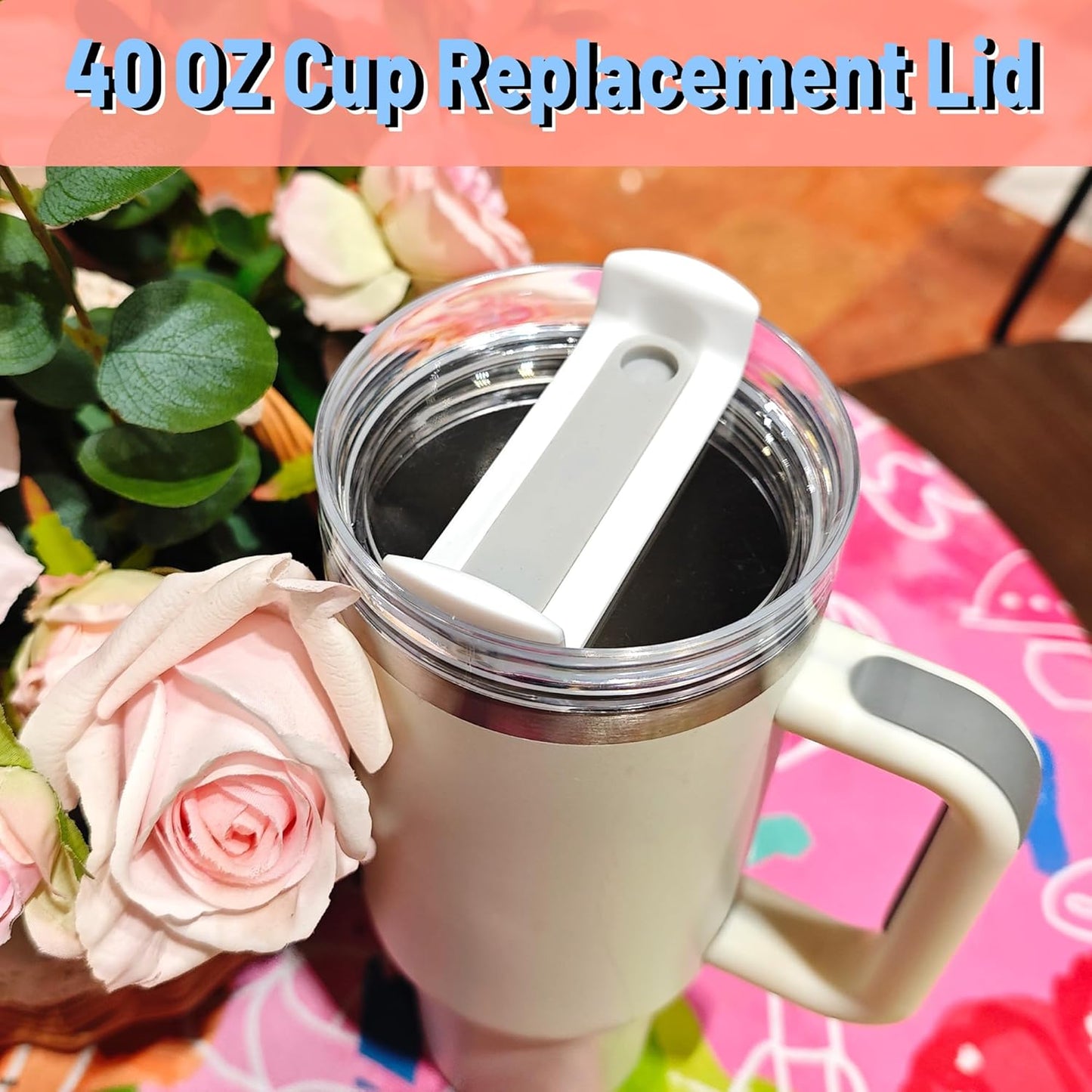 40 OZ Tumbler Lid Replacement Compatible for Stanley Quencher H2.0, 1 Pack BPA Free Clear Lid Replacement for Stanley Cup Accessories(Clear-White)