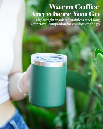 12oz Insulated Coffee Mug with Lid – Includes Two Lids, Stainless Steel Coffee Travel Mug with Handle, Double Wall Vacuum Insulated Camping Mug for Home, Office & Outdoor, Navy Blue
