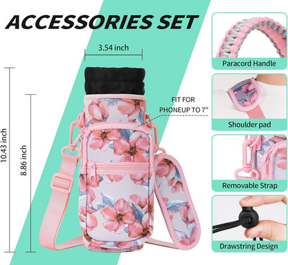 AceTreker 32/40/64/87/128 oz Water Bottle Carrier Bag, Neoprene Water Bottle Sleeve with 4 Pocket, Sport Water Holder with Paracord Handle and Shoulder Strap for Walking Hiking Camping Gym