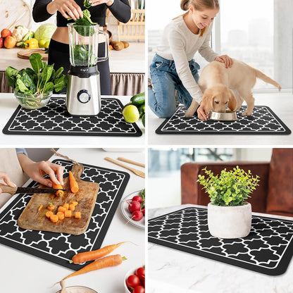 WISELIFE Dish Drying Mat Super Absorbent Drying Mat Large Dish Drying Mats for Kitchen Counter Easy Clean Dish Mat Kitchen Drying Mat15"x 18" Stylish Grey