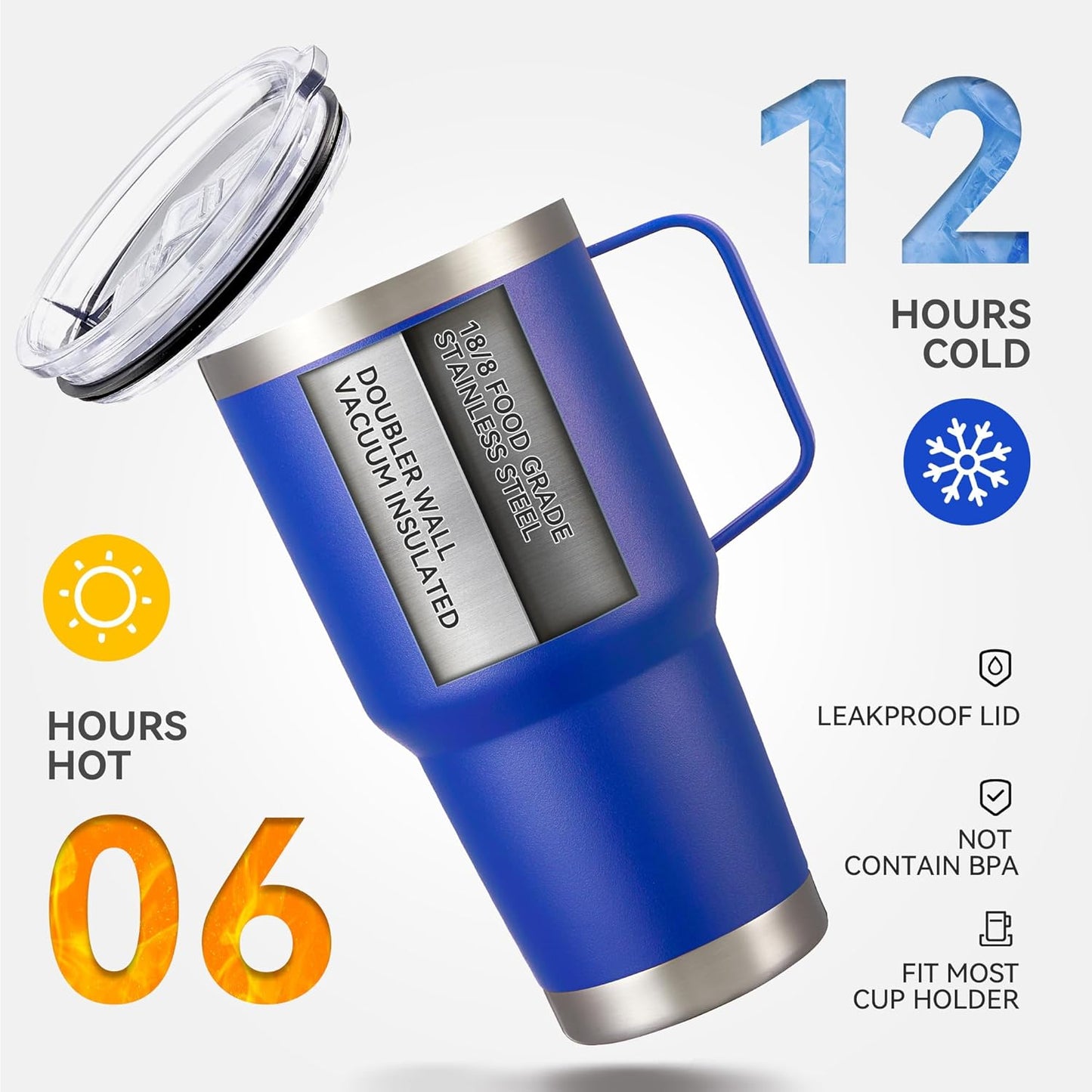 30 oz Tumbler with Handle and Lid, Stainless Steel Tumblers Double Wall Vacuum Insulated Travel Mug Leak Proof Cup Keep Drinks Cold and Hot Black, 1 Pack