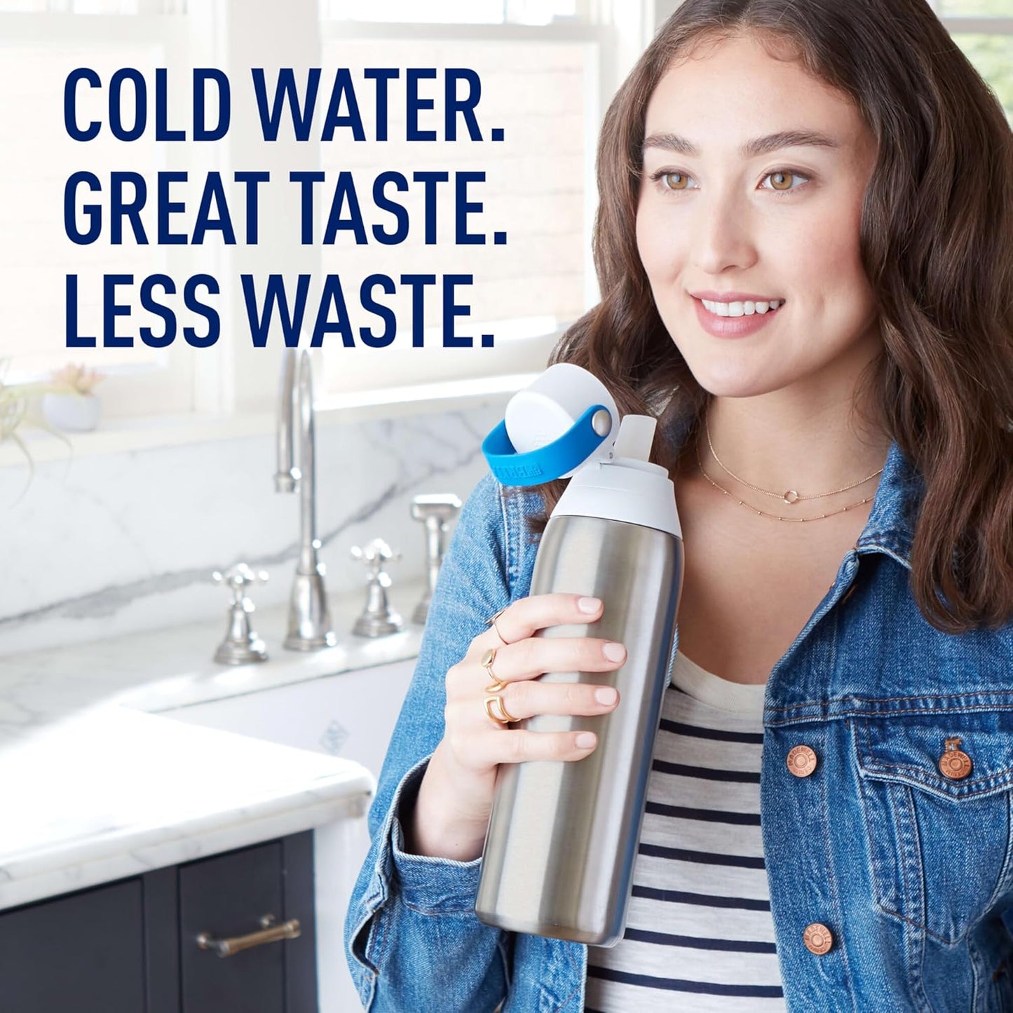 Brita Stainless Steel Premium Filtering Water Bottle, BPA-Free, Reusable, Insulated, Replaces 300 Plastic Water Bottles, Filter Lasts 2 Months or 40 Gallons, Includes 1 Filter, Glacier - 20 oz