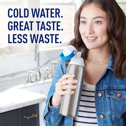 Brita Stainless Steel Premium Filtering Water Bottle, BPA-Free, Reusable, Insulated, Replaces 300 Plastic Water Bottles, Filter Lasts 2 Months or 40 Gallons, Includes 1 Filter, Glacier - 20 oz