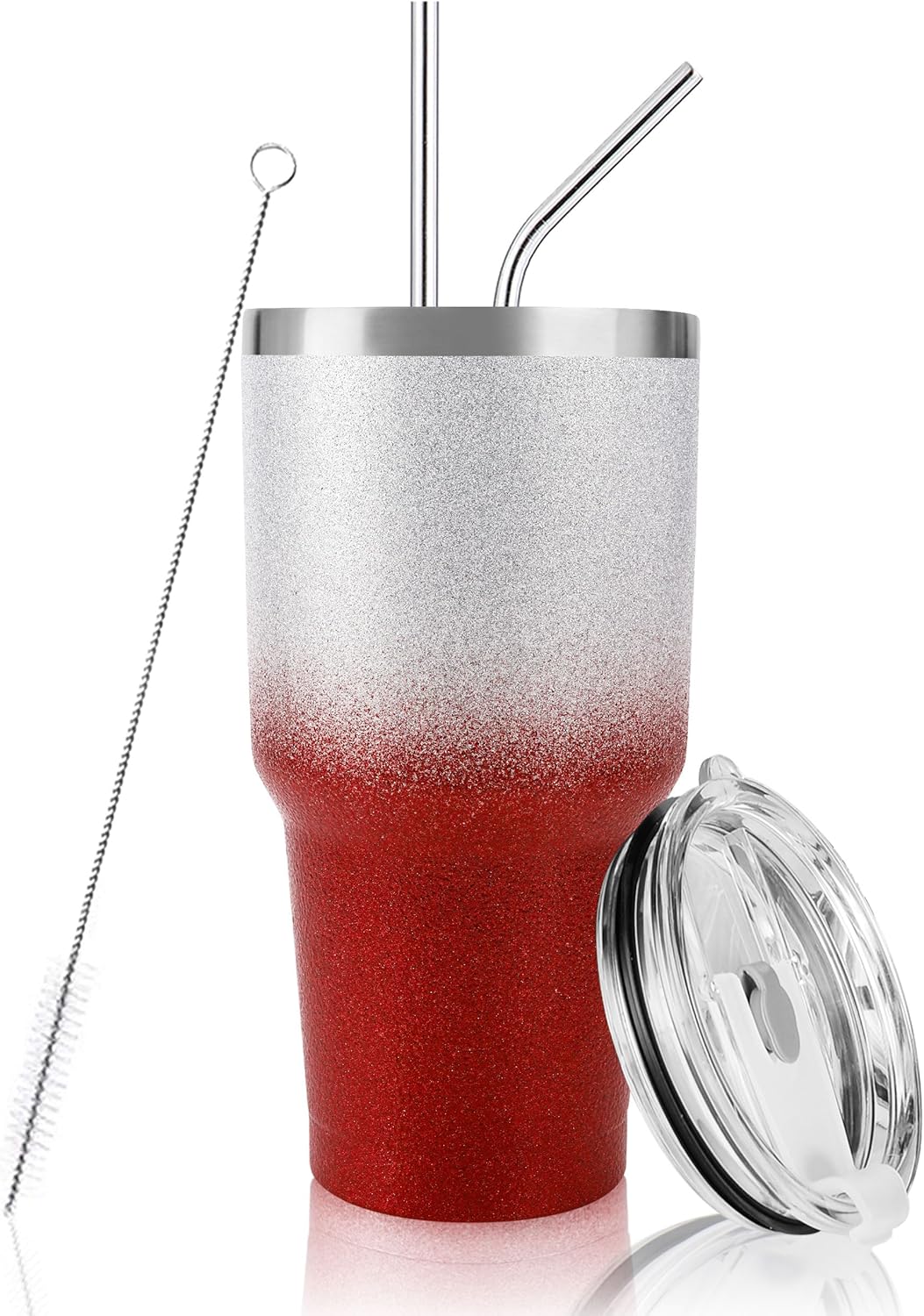 D·S 30oz Blue Tumbler Stainless Steel Double Wall Vacuum Insulated Mug with Straw and Lid, Cleaning Brush for Cold and Hot Beverages