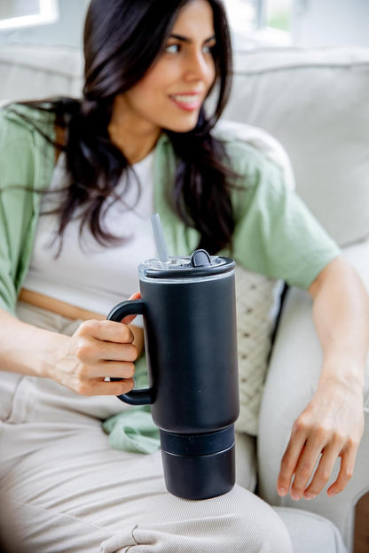 Ello Port 40oz Tumbler with Carry Loop & Integrated Handle, Vacuum Insulated Stainless Steel Reusable Water Bottle, Travel Mug with Leak Proof Lid & Straw, Perfect for Iced Coffee & Tea, White