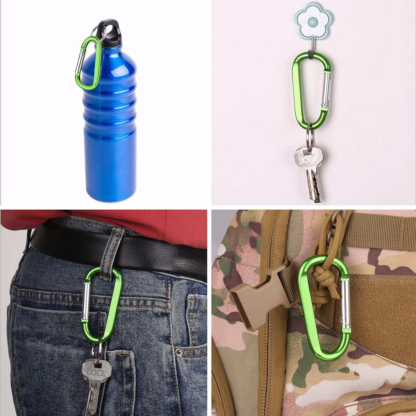 CampTek Carabiner Caribeaner Clip,3" Large Aluminum D Ring Shape Carabeaner with Keyring Keychain Hook