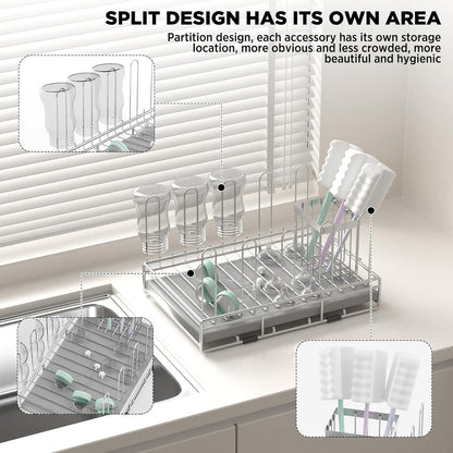 Bottle Drying Rack Stainless Steel Fold Water Bottle Drying Rack Organizer with Straw Holder for Baby Bottles,Cups, Mugs and Glass, Sports Bottles Dryer Countertop