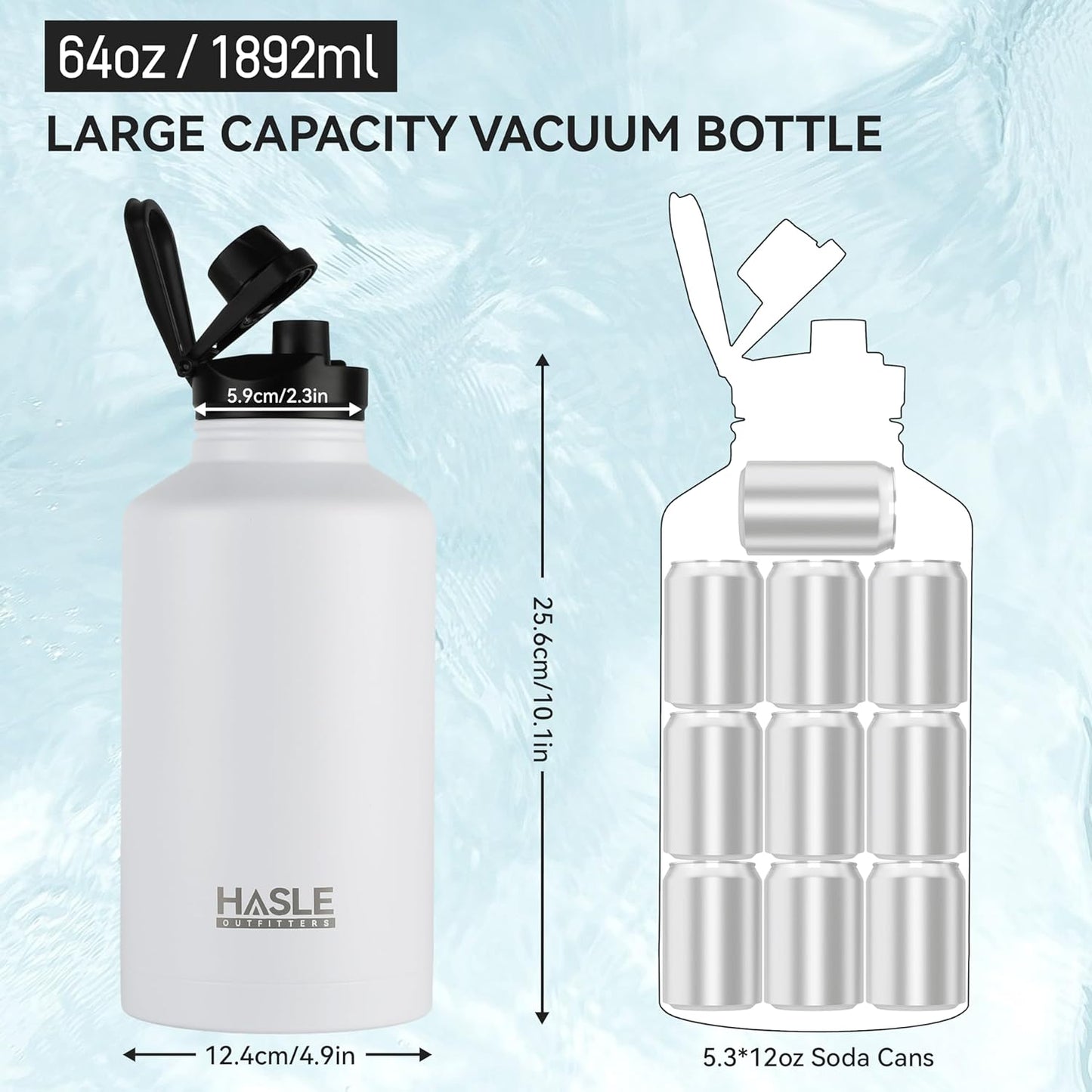HASLE OUTFITTERS 32 oz Insulated Water Bottle Stainless Steel Double Walled Vacuum Sports Water Bottle with 2 Lids (Straw and Spout Lid) for Gym Camping Hiking(Black,1)