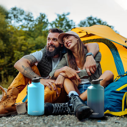 40oz Insulated Water Bottle (Cold for 48 Hrs),BPA Free&Leak Proof,Stainless Steel Water Flask,Water Jug with Straw Spout Lids for Gym,Hiking,Travel,Black Blue