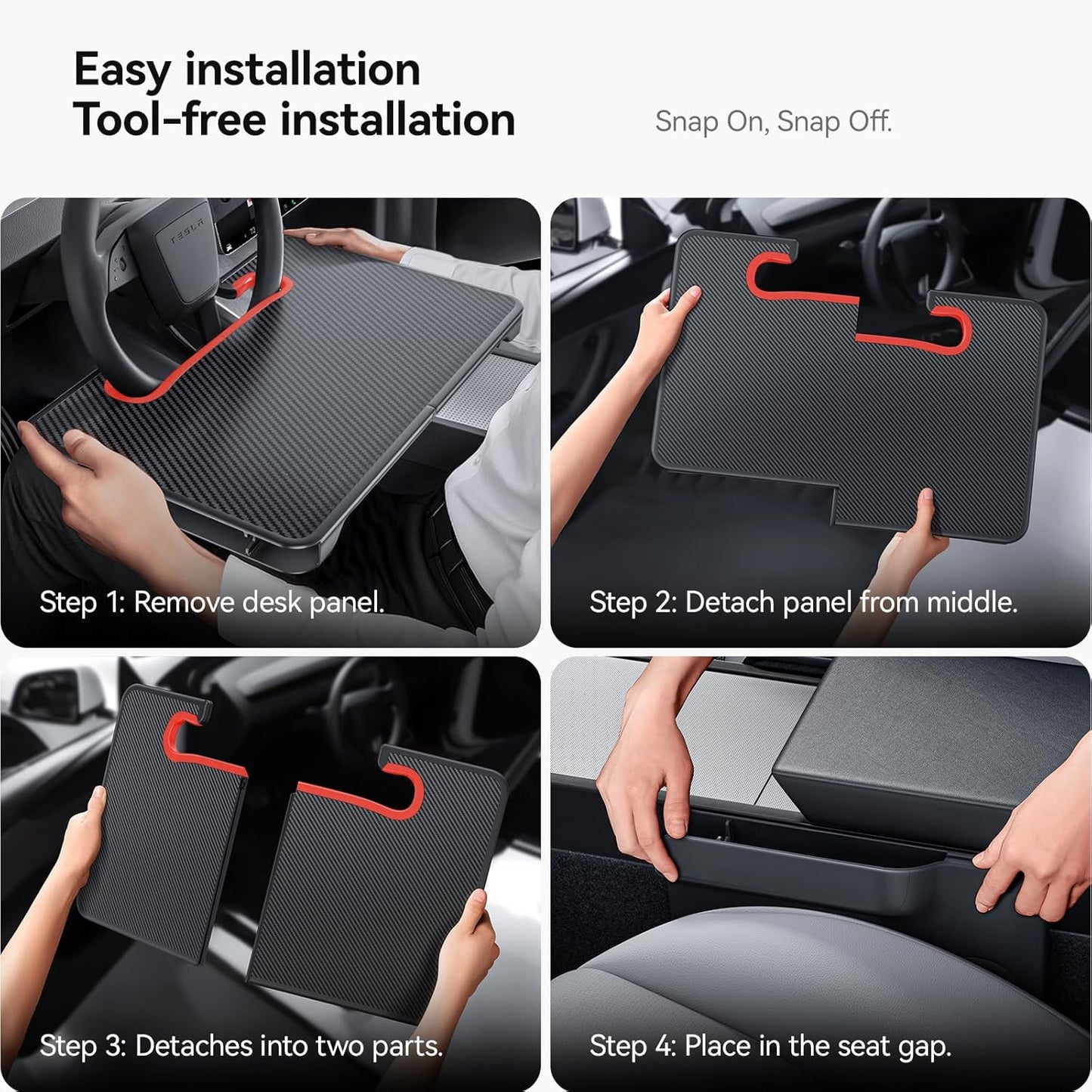 YONZEE 2-in-1 Car Steering Wheel Desk Tray & Car Seat Gap Filler Organizer – Foldable Carbon Fiber Look Table for Laptop, Eating Food, Writing – for Standard Round Steering Wheels