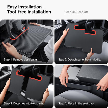 YONZEE 2-in-1 Car Steering Wheel Desk Tray & Car Seat Gap Filler Organizer – Foldable Carbon Fiber Look Table for Laptop, Eating Food, Writing – for Standard Round Steering Wheels