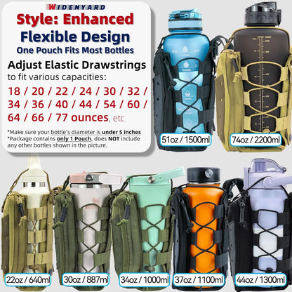 Molle Water Bottle Holder Pouch, 16-77 oz Adjustable Capacity Tactical Bottle Bag, Compatible with Backpack, Vest, Belt for Outdoor Activities