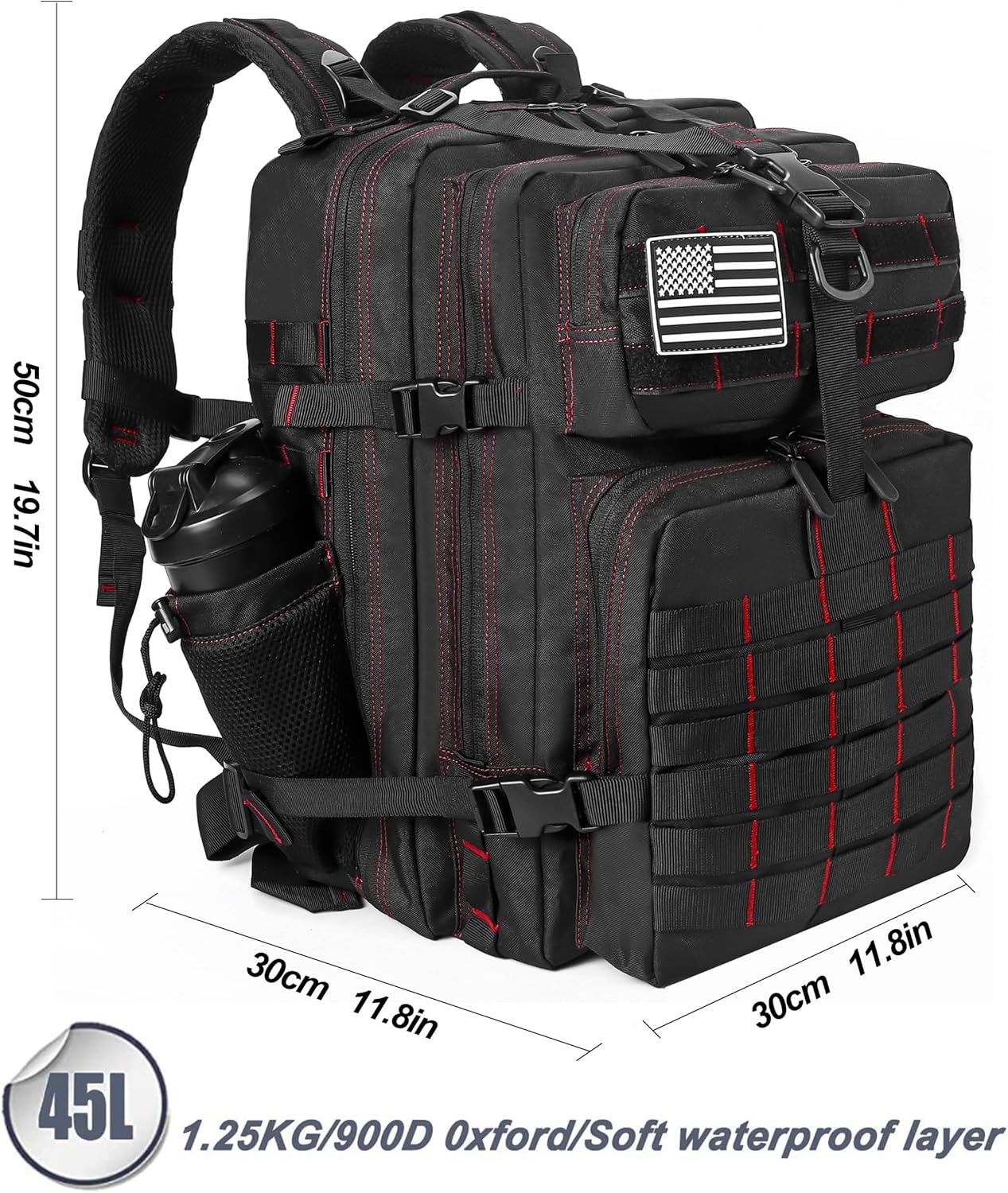 LHI Military Tactical Backpack for Men and Women 45L Army 3 Days Assault Pack Bag Large Rucksack with Molle System - Black - Colors A