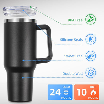 DOMICARE 40 oz Tumbler with Handle and Straw, Stainless Steel Tumbler with Lid and Straw, Reusable Vacuum Insulated Cup, Travel Coffee Mug, Blue, 1Pack