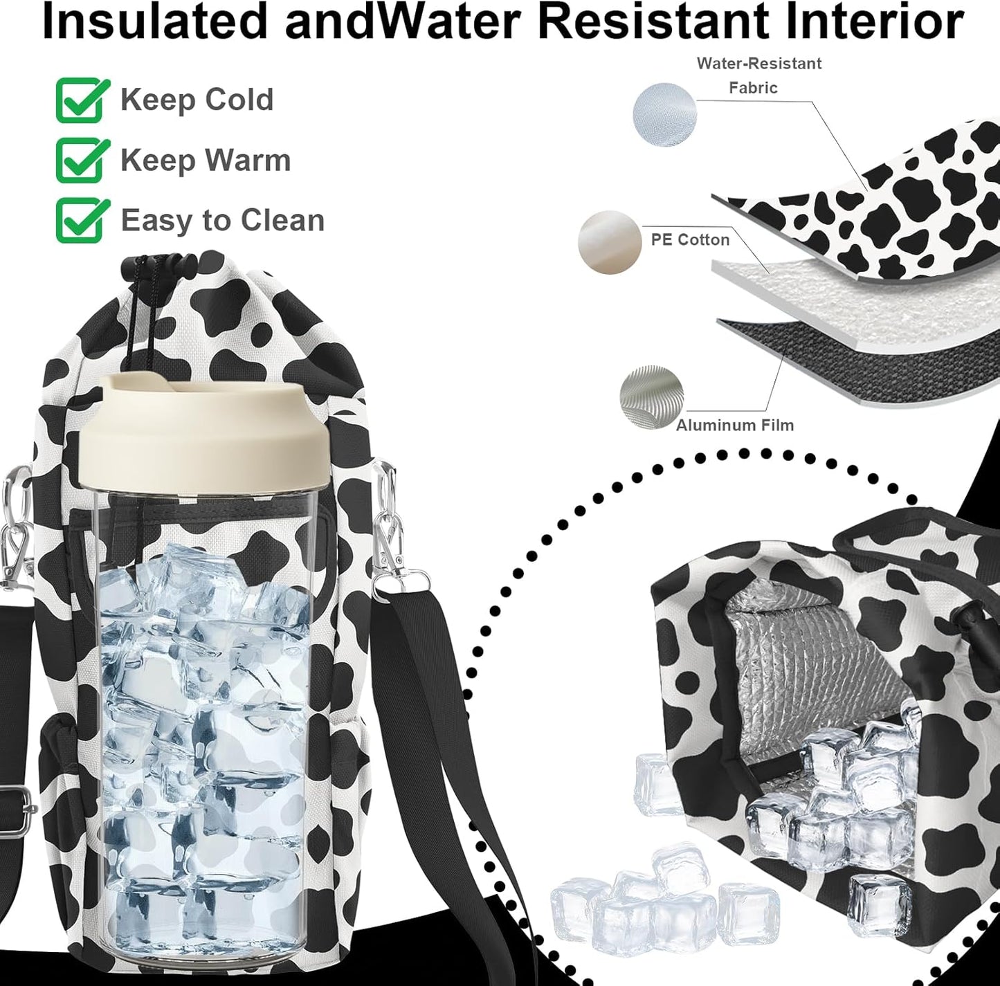 Water Bottle Carrier Bag with Phone Pocket for Stanley Cup 30/32/40 oz Tumbler with Adjustable Strap,Insulated Water Bottle Holder Pouch Crossbody Sling for Walking Travel