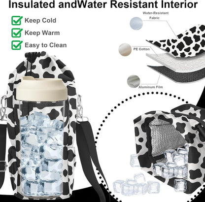Water Bottle Carrier Bag with Phone Pocket for Stanley Cup 30/32/40 oz Tumbler with Adjustable Strap,Insulated Water Bottle Holder Pouch Crossbody Sling for Walking Travel