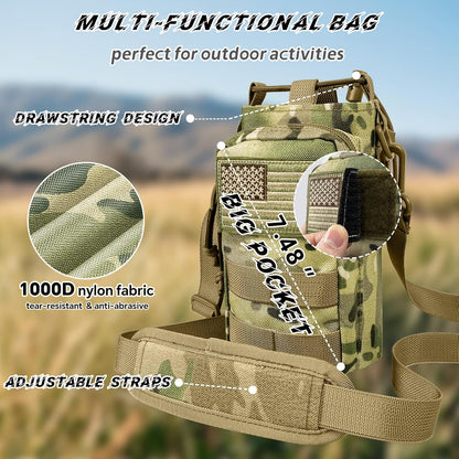 Water Bottle Holder with Strap - Tactical Insulated Water Bottle Sleeve with MOLLE System Water Bottle Cover Cross-Body Pouch for Walking Hiking Camping Gym 32oz&40oz