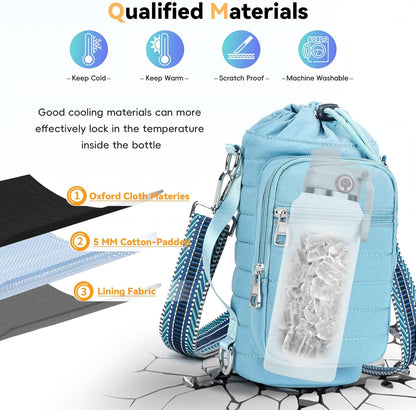 Water Bottle Carrier Bag with Strap, Sling Bag for Walking, Hiking, Cycling, Black, 40 Ounces