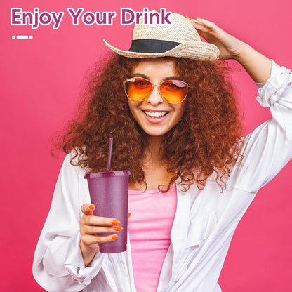 24 Pack Plastic Tumblers with Lids and Straw, Reusable Cups with Lids and Straws Colorful Cups for Cold Drink Iced Coffee, Plastic Tumbler Bulk for Party Birthday Gifts (24 oz, Stylish Colors)