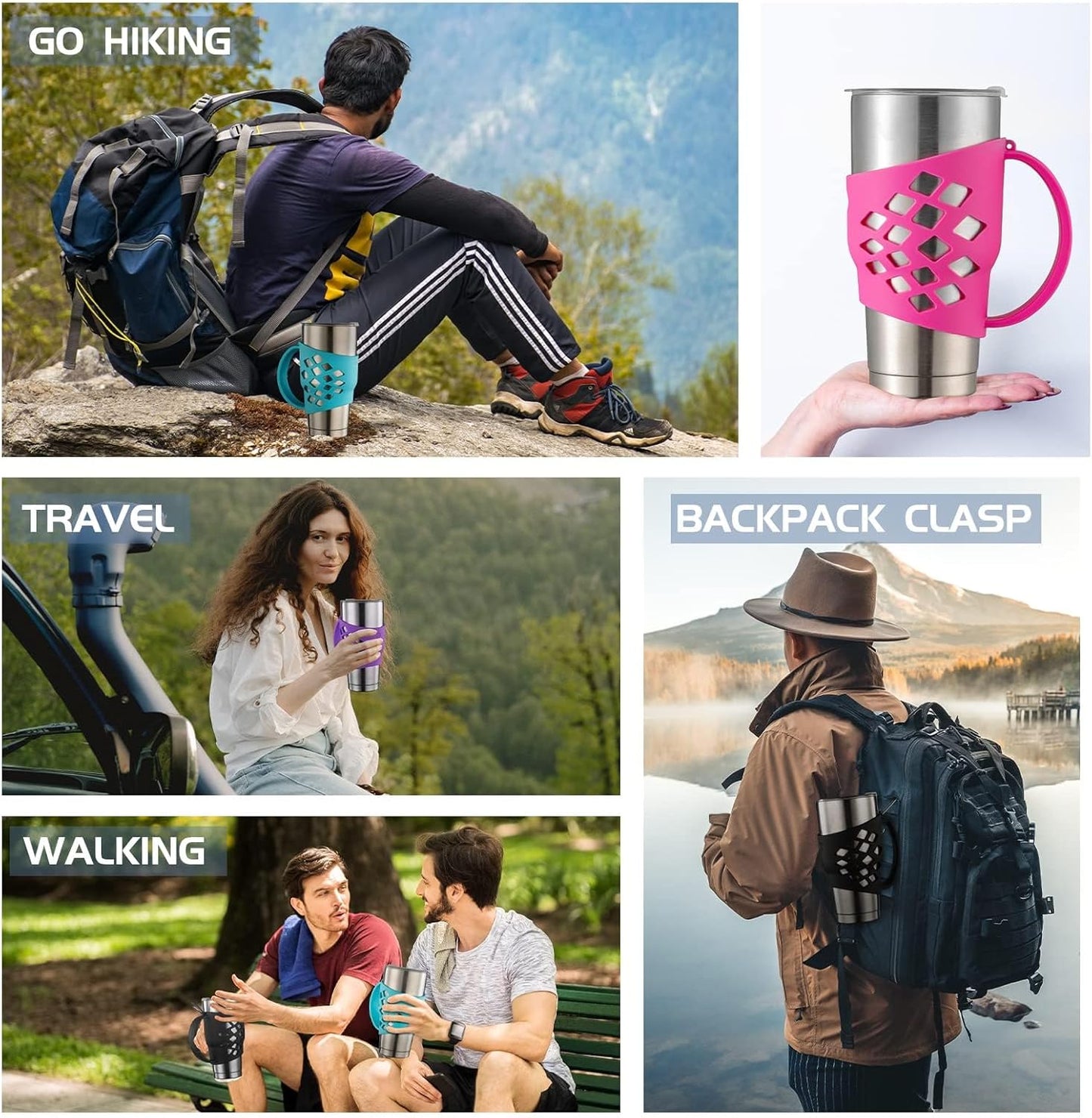 Handle for YETI 30 oz Tumbler – Anti-Slip 3mm Thickened Silicone Sleeve with Reinforced Grip & Carabiner Hole, Durable Protective Cover for 30 oz Insulated Cups, For YETI Rambler 30oz Tumbler(Black)