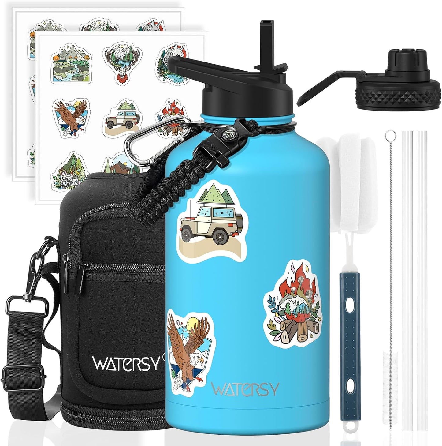 40oz Insulated Water Bottle (Cold for 48 Hrs),BPA Free&Leak Proof,Stainless Steel Water Flask,Water Jug with Straw Spout Lids for Gym,Hiking,Travel,Black Blue