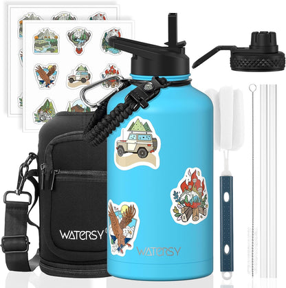 40oz Insulated Water Bottle (Cold for 48 Hrs),BPA Free&Leak Proof,Stainless Steel Water Flask,Water Jug with Straw Spout Lids for Gym,Hiking,Travel,Black Blue