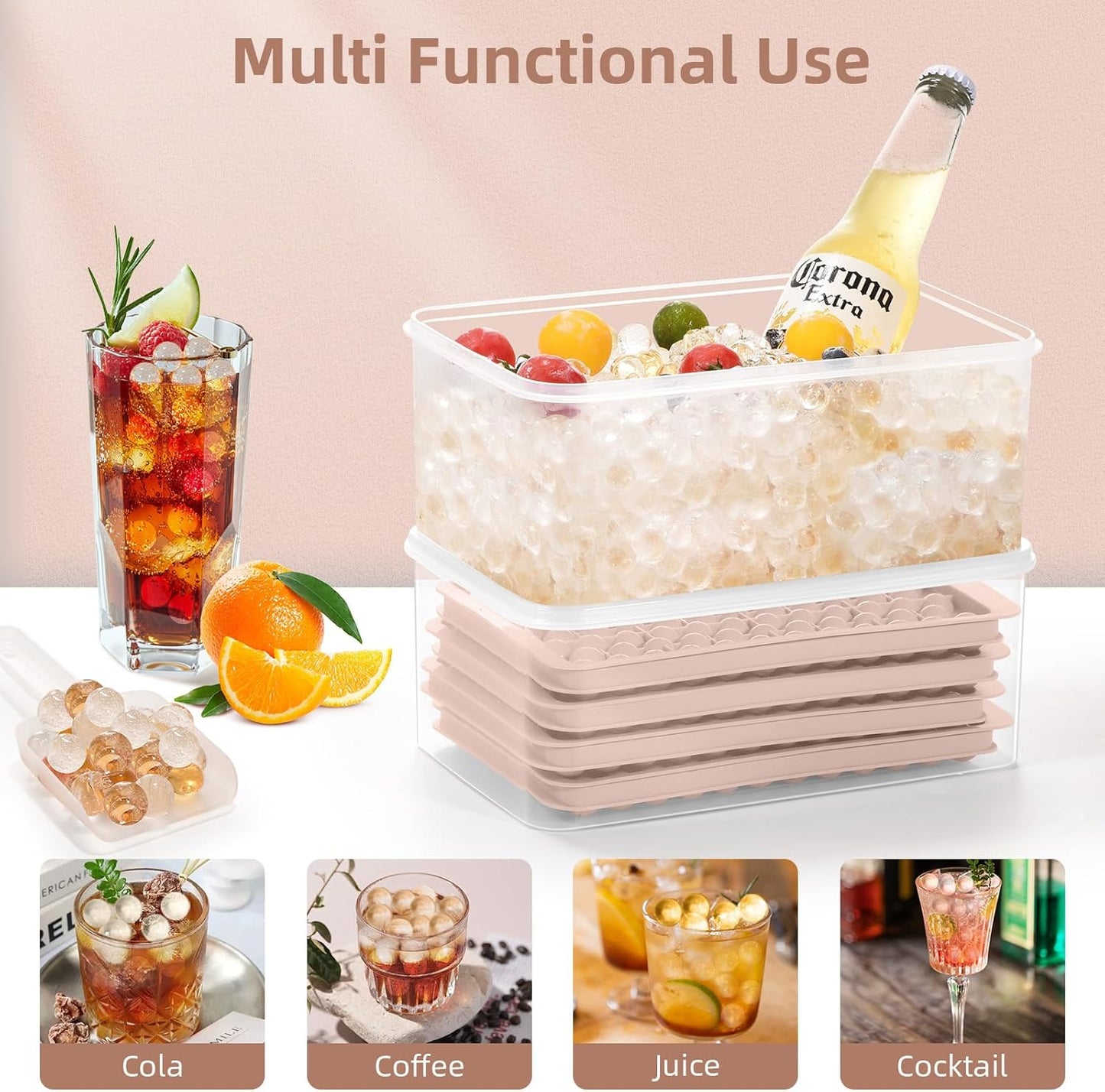 WIBIMEN Mini Ice Cube Trays, 0.55” Tiny Pebble Ice for Iced Coffee & Cocktails, Fast Chill, Easy Twist Release, Stackable with Lid & Storage Bin (4 Pack, Blue)