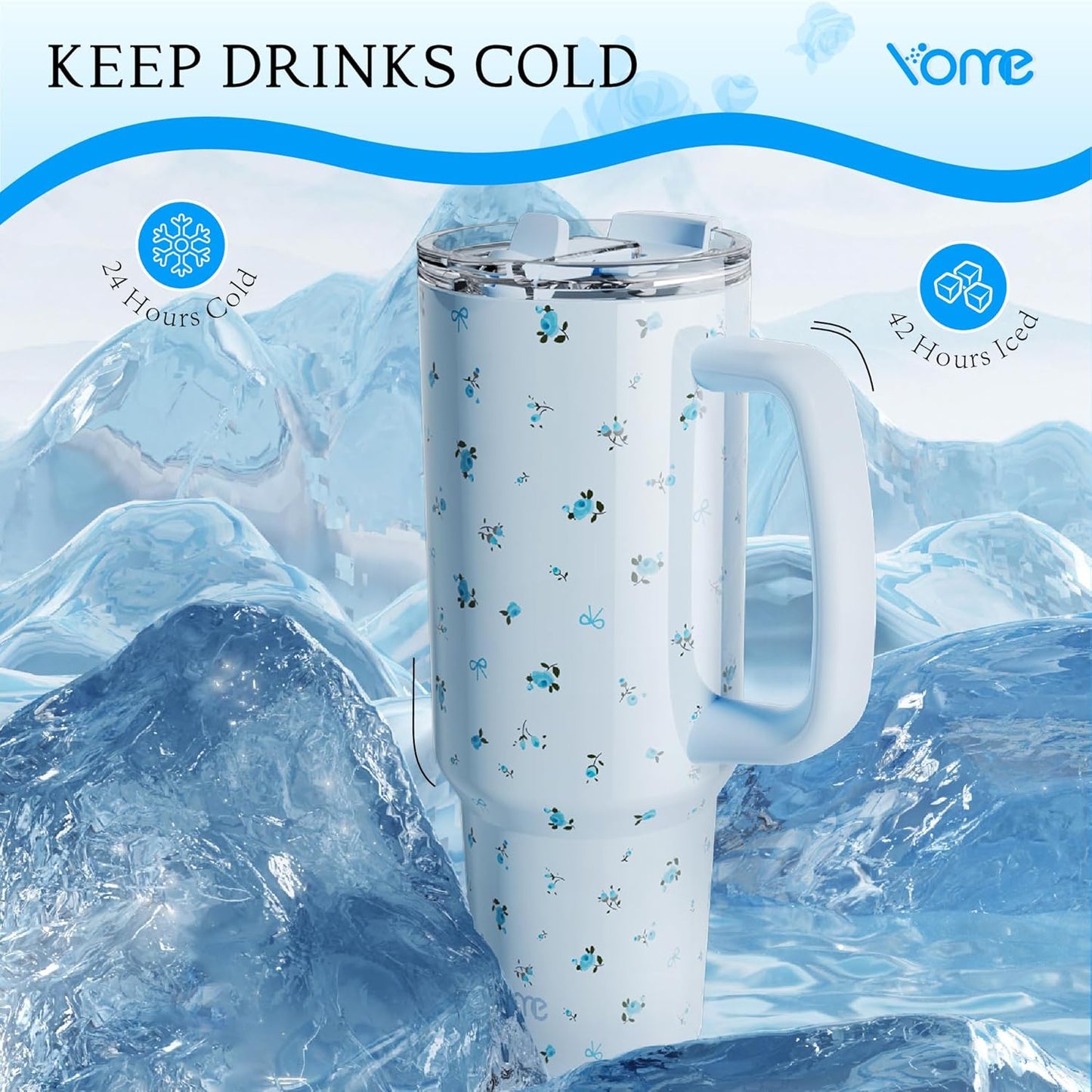 YOME 40oz Nurse Tumbler with Handle and Flip Straw | Stainless Steel Insulated Water Bottle | Keeps Drinks Cold | Dishwasher Safe | Cupholder Friendly | Gift Gym Travel Yoga