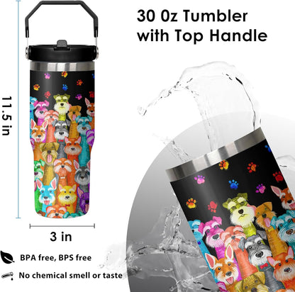 30 oz Peacock Blue Flip Straw Tumbler with Top Handle for Peacock Blue Lover Resuable Vacuum Insulated Flip Top Water bottle for Home Office Car