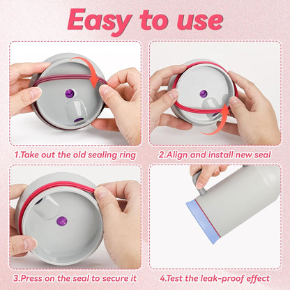 6pcs Gasket Replacement for Owala 40oz Tumbler, Rubber Lid Seal Ring Water Bottle Accessories Replacement Part Compatible with Owala 40oz Stainless Steel Cup (Pink)