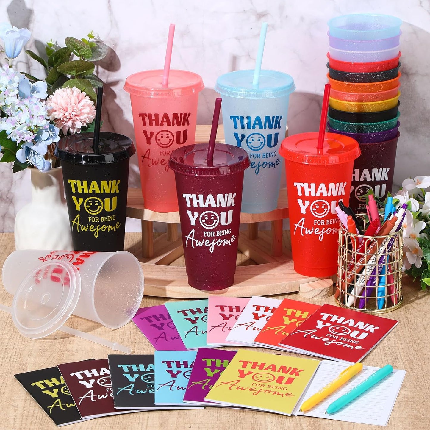 Feifeiya 72 Pcs/ 24 Set Bible Verse Gifts Bulk 24 oz Father's Day Christian Plastic Tumbler with Lids and Straws Inspirational Prayer Notepads Religious Pen Church Cups Gift for Christian Party Favors