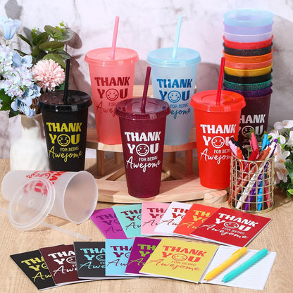 Feifeiya 72 Pcs/ 24 Set Bible Verse Gifts Bulk 24 oz Father's Day Christian Plastic Tumbler with Lids and Straws Inspirational Prayer Notepads Religious Pen Church Cups Gift for Christian Party Favors
