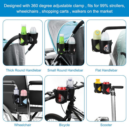 Accmor Stroller Cup Holder, Universal Cup Holder for Walker Wheelchair Bike, 360° Rotatable Stroller Cup Holder Attachment Accessories for Walker, Wheelchair, Scooter
