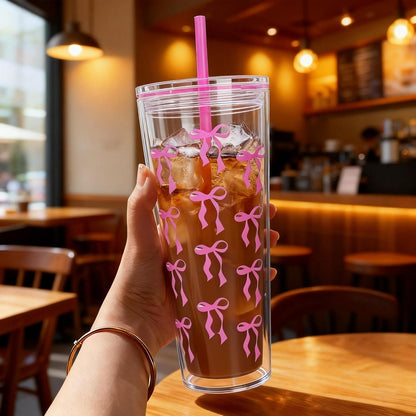 24oz Tumbler with Lid and Straw, Leak Proof and Double Wall Insulated Reusable Plastic Cups,Travel Reusable Iced Coffee Cup (1, Pink)