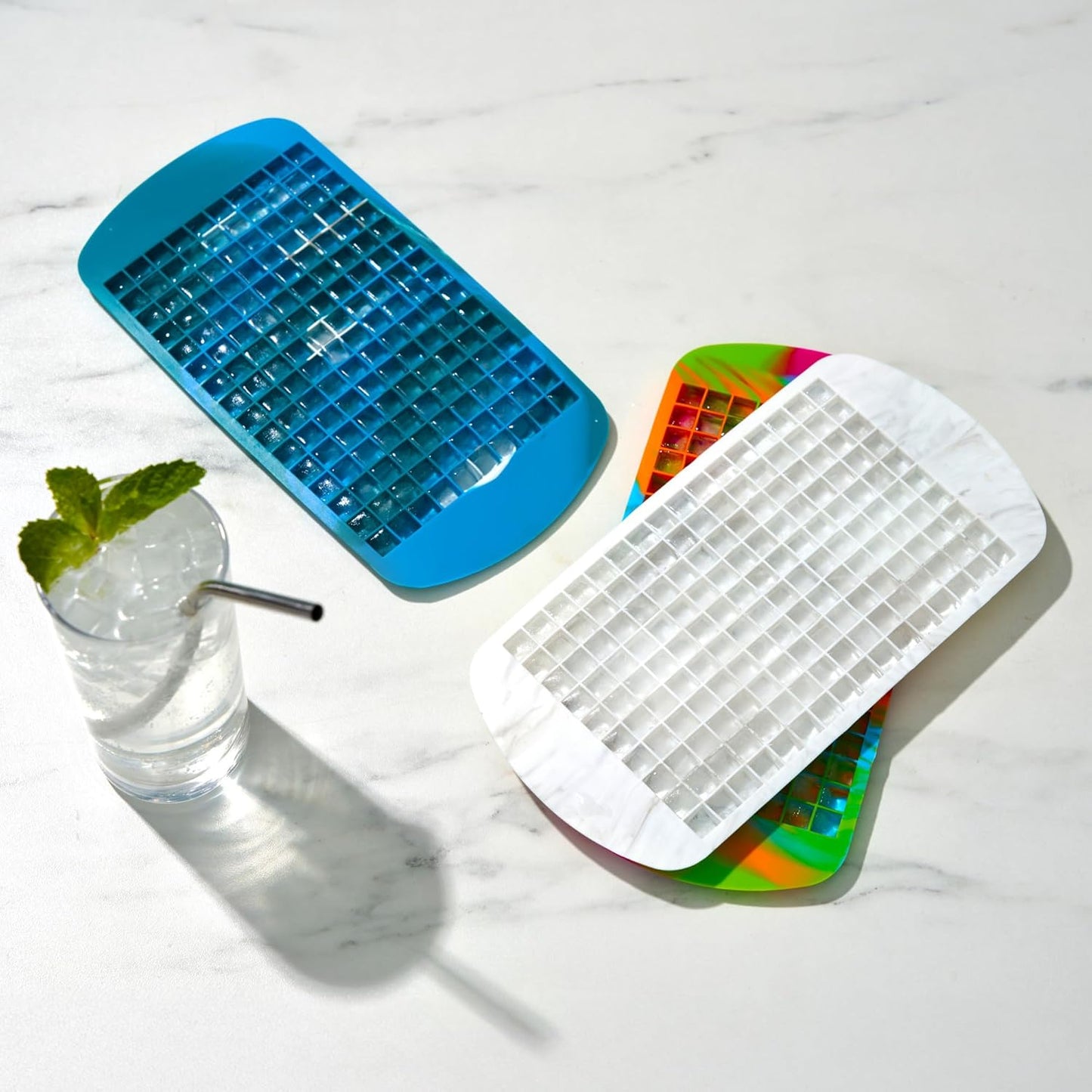 Host Ice Cube Tray, Makes Four 5-Inch Long Cubes, Durable Silicone Trays with Easy Release Design, Perfect for Water Bottles and Highball Glasses, Home Bar Accessories, Set of 1, Marble