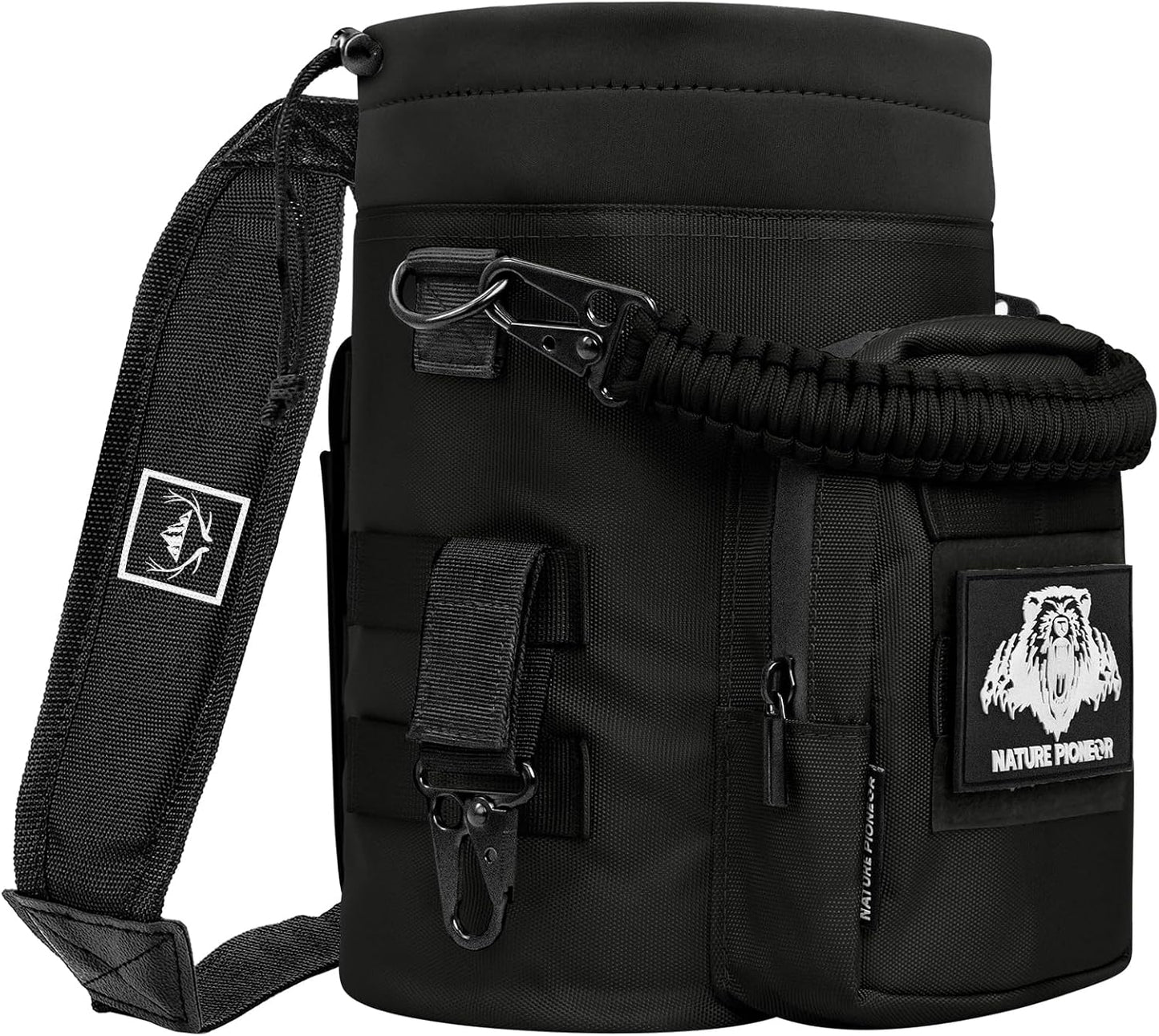 NATURE PIONEOR 32 64 128oz Tactical Water Bottle Pouch, Multi-Function Tactical Water Bottle Bag with Adjustable Shoulder Strap, Half/One Gallon Molle Strap Carrier Holder