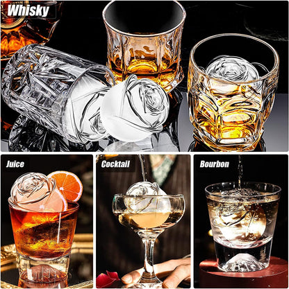 Ice Cube Tray, Mikiwon 2 inch Rose Ice Cube Trays With Covers, 3 Cavity Silicone Rose Ice Tray & 3 Diamond Ice Ball Maker, Easy Release Large Ice Cube Form for Chilled Cocktails, Whiskey Juice Black