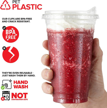 16 oz Clear Plastic Cups with Lids Disposable, Togo Drinking Cup with Strawless Sip Lid for Smoothie, Cold Brew Iced Coffee, Lemonade, Ice Latte, Boba, Party Drinks, Bulk, 16 Ounce (Set of 50)