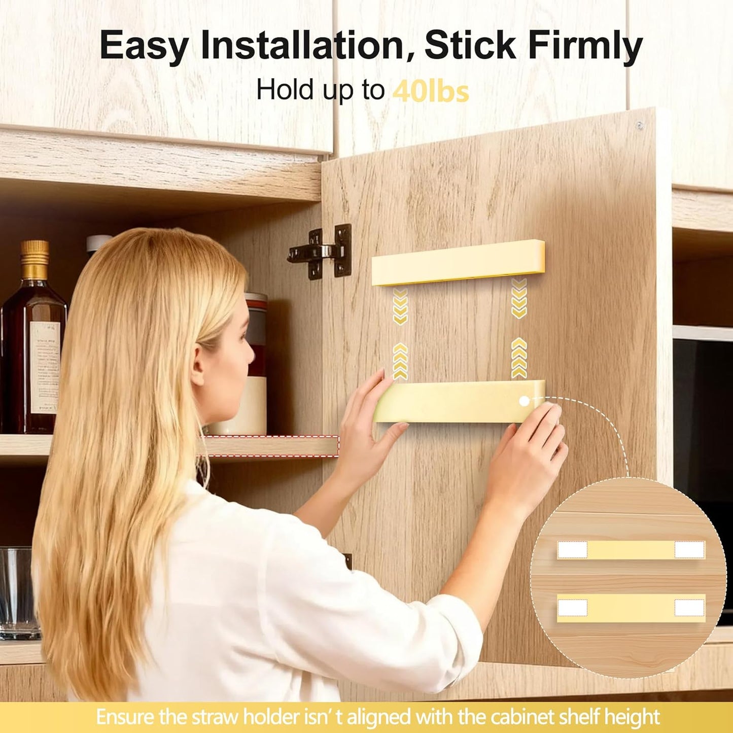9.5” Large Acrylic Straw Holder for Cabinet Door, Reusable Adjustable Two-Part Straws Organizer with Ultra Sticky Adhesive Strips, 2026 Straw Storage for Kitchen Cupboard (Transparent)