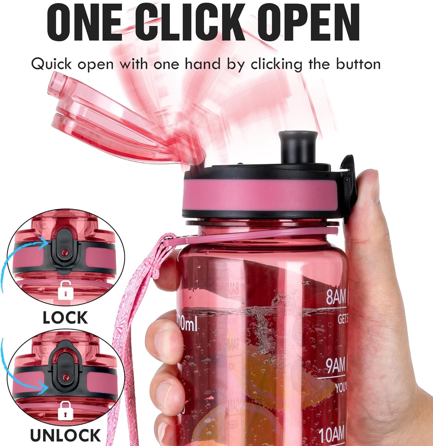 OLDLEY Water Bottle, 32oz Motivational Sports Water Bottle with Time Marker - Times to Drink - Tritan, BPA Free, Wide Mouth Leakproof, Clear (1 Bottle)