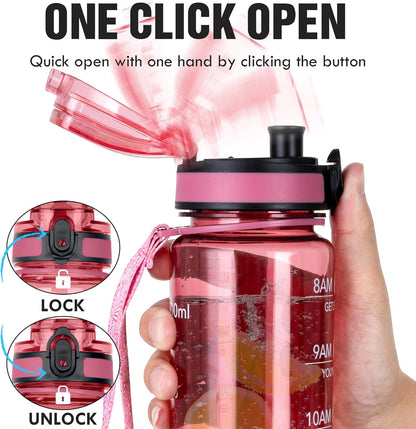 OLDLEY Water Bottle, 32oz Motivational Sports Water Bottle with Time Marker - Times to Drink - Tritan, BPA Free, Wide Mouth Leakproof, Clear (1 Bottle)