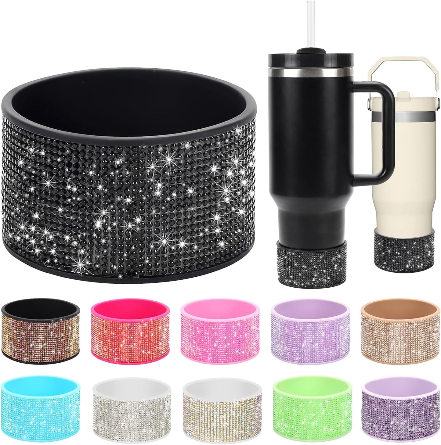Rhinestone Silicone Boot for 40oz 30oz Stanley Quencher, Anti-Slip Silicone Protector for Qunercher Pro Tour Flip 40oz 30oz, Cup Accessories for 2.75-2.95 inch Trapezoidal Cylinder Base