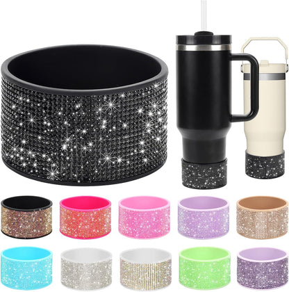Rhinestone Silicone Boot for 40oz 30oz Stanley Quencher, Anti-Slip Silicone Protector for Qunercher Pro Tour Flip 40oz 30oz, Cup Accessories for 2.75-2.95 inch Trapezoidal Cylinder Base