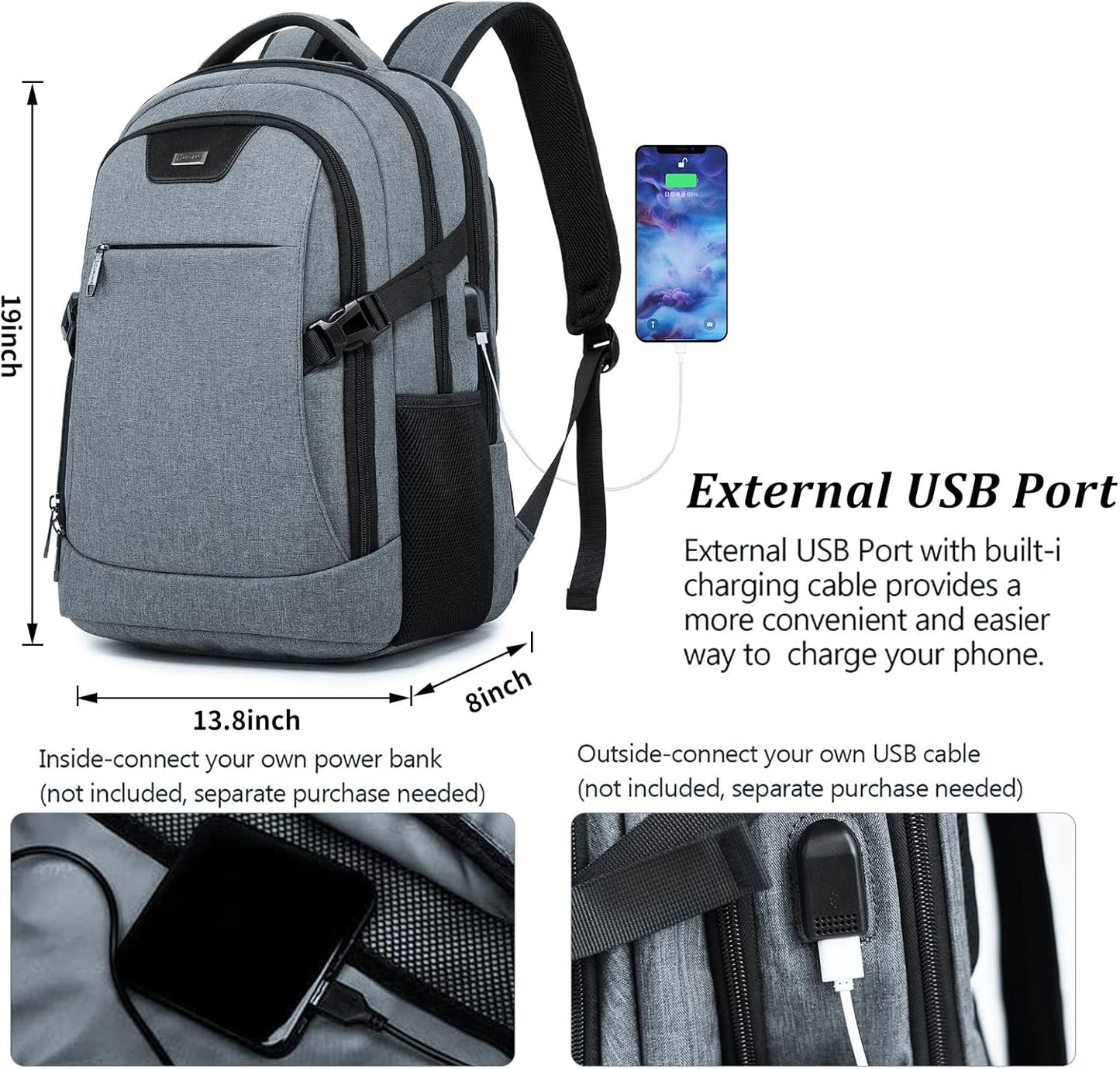 DUSLANG 17 Inch Laptop Backpack for Travel Water Resistant College Backpack for Men/Women Laptop Bag with USB Charging Port,Black - Colors A